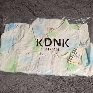 KDNK Men's Lightweight Denim Jacket - White with Blue and Green Accents